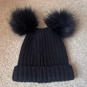 Black Pom-Pom Knit Beanie